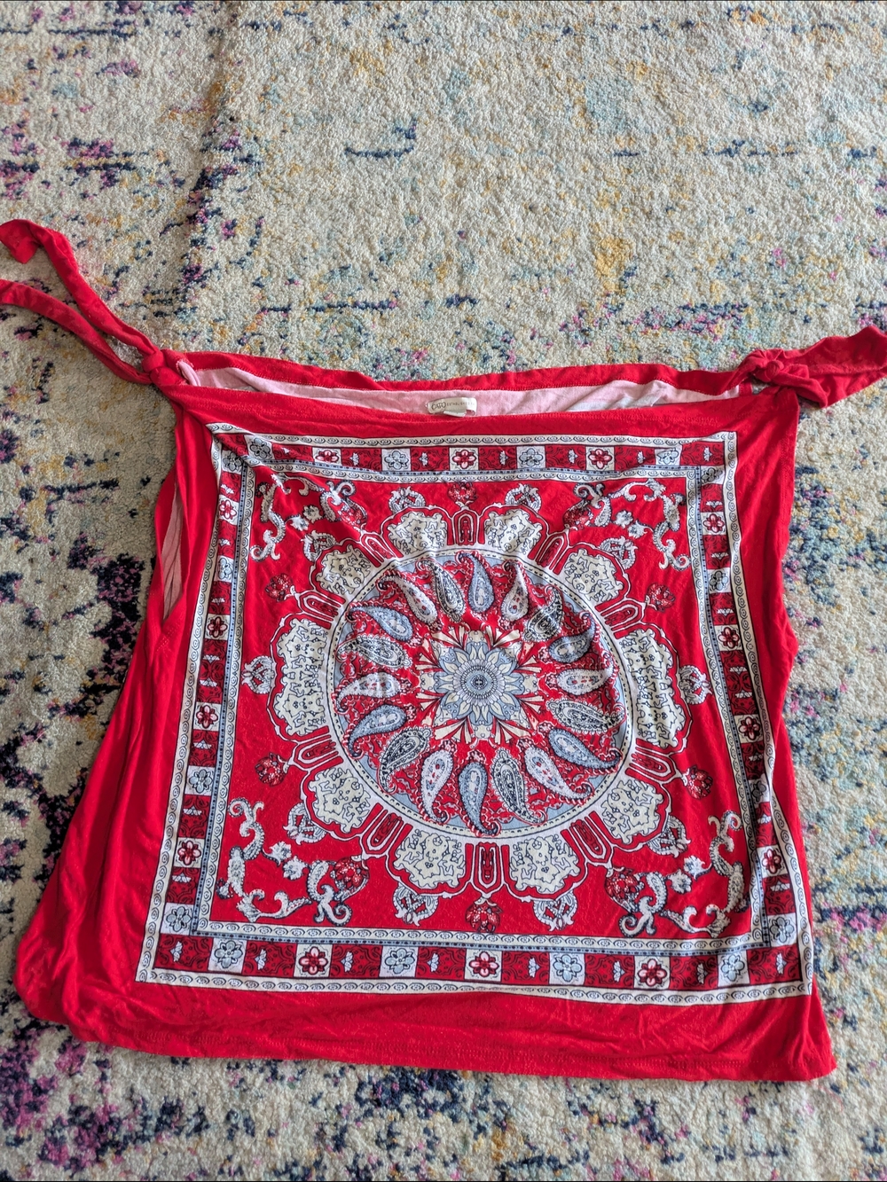 Cato Red Bandana Print Wrap Top with White Accents
